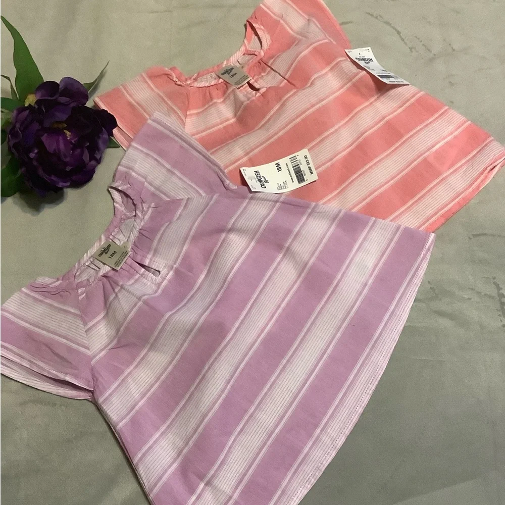 OSHKOSH B'gosh Pink & Lavendar Striped Toddler Shirts Size 18M NWT
